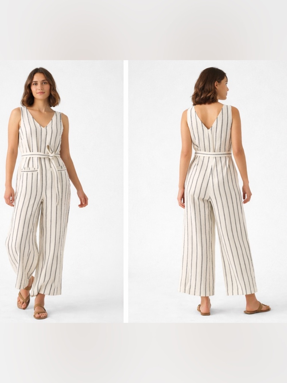 Faherty Linen Striped Jumpsuit Size M Coastal Beach Minimalist Summer Resort